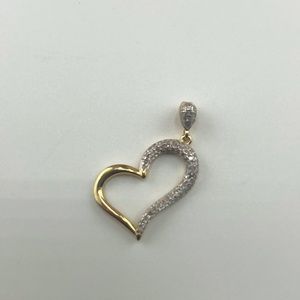 14k Yellow Gold Vermeil REAL DIAMOND heart pendant for women, Anniversary Gift